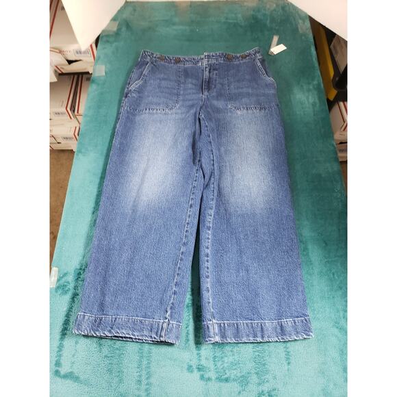 Talbots Jeans Size 8 Womens Blue Pants Stretch Ladies Mid Rise Wide Leg Crop NWT - Picture 2 of 15